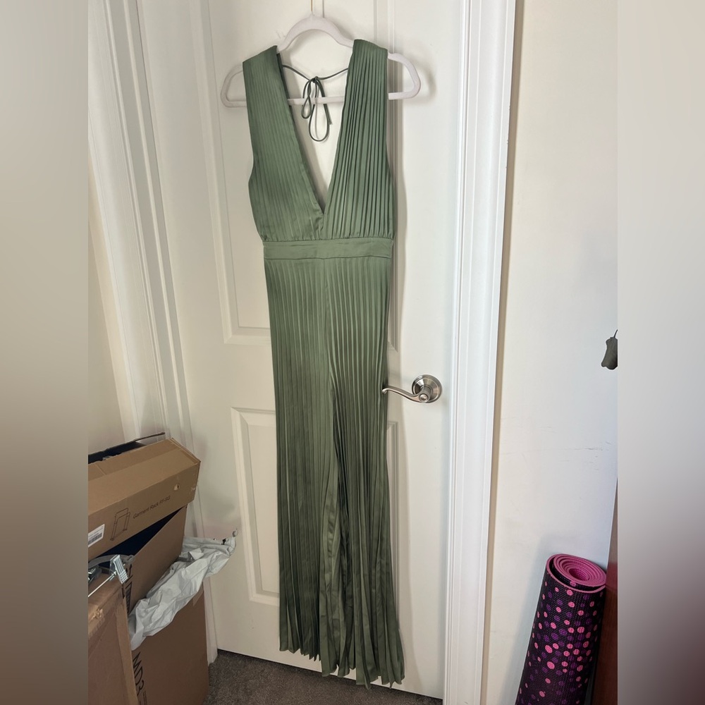 Abercrombie & Fitch Olive Green Pleated V-Neck Jumpsuit